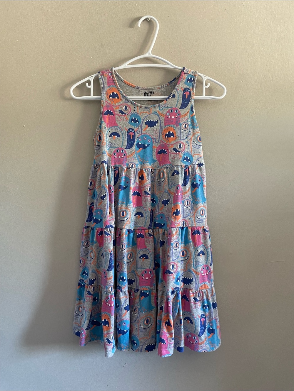 Spotted Zebra Sleeveless Tiered Grey Monster Print Dress – Size Large (10) Girls